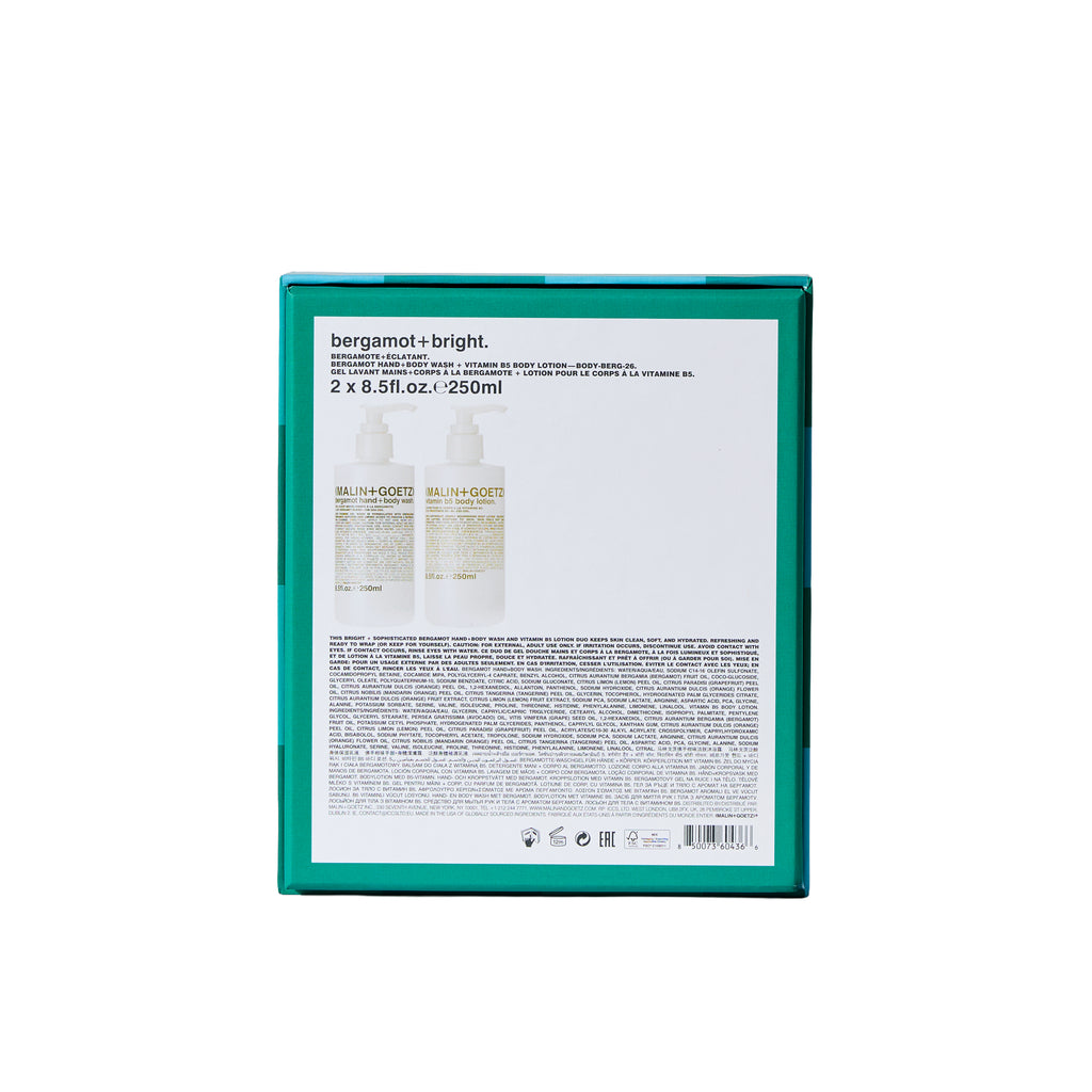 bergamot and bright holiday gift set, includes bergamot hand + body wash, 8.5oz and vitamin b5 body lotion, 8.5oz